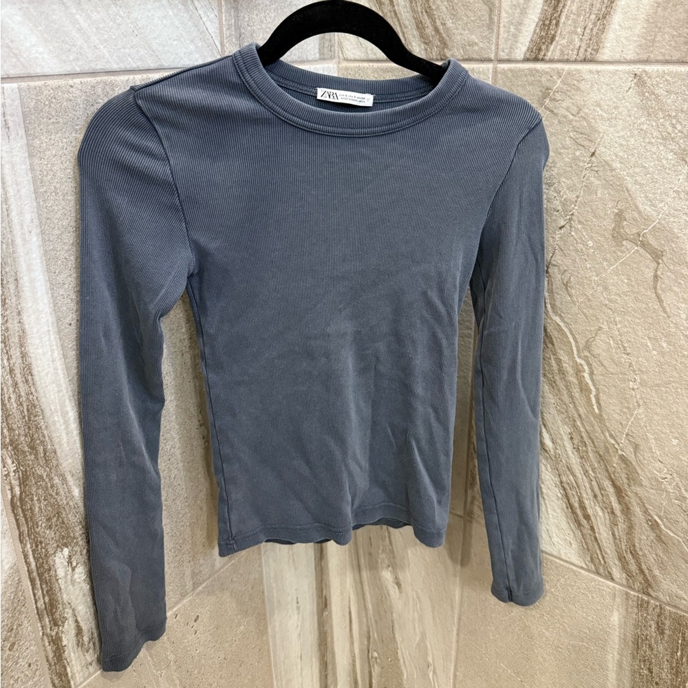 Zara Charcoal Ribbed Knit Top